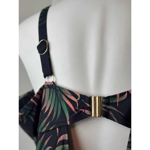 City Chic Black and Tropical Low Cut Swimsuit Multi-color XL/22 - Picture 6 of 12